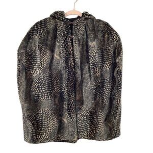 Faux Fur Animal Print Hooded Cape